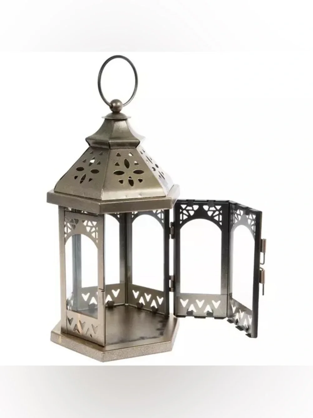 Hexagon Metal Lantern With Cutouts
